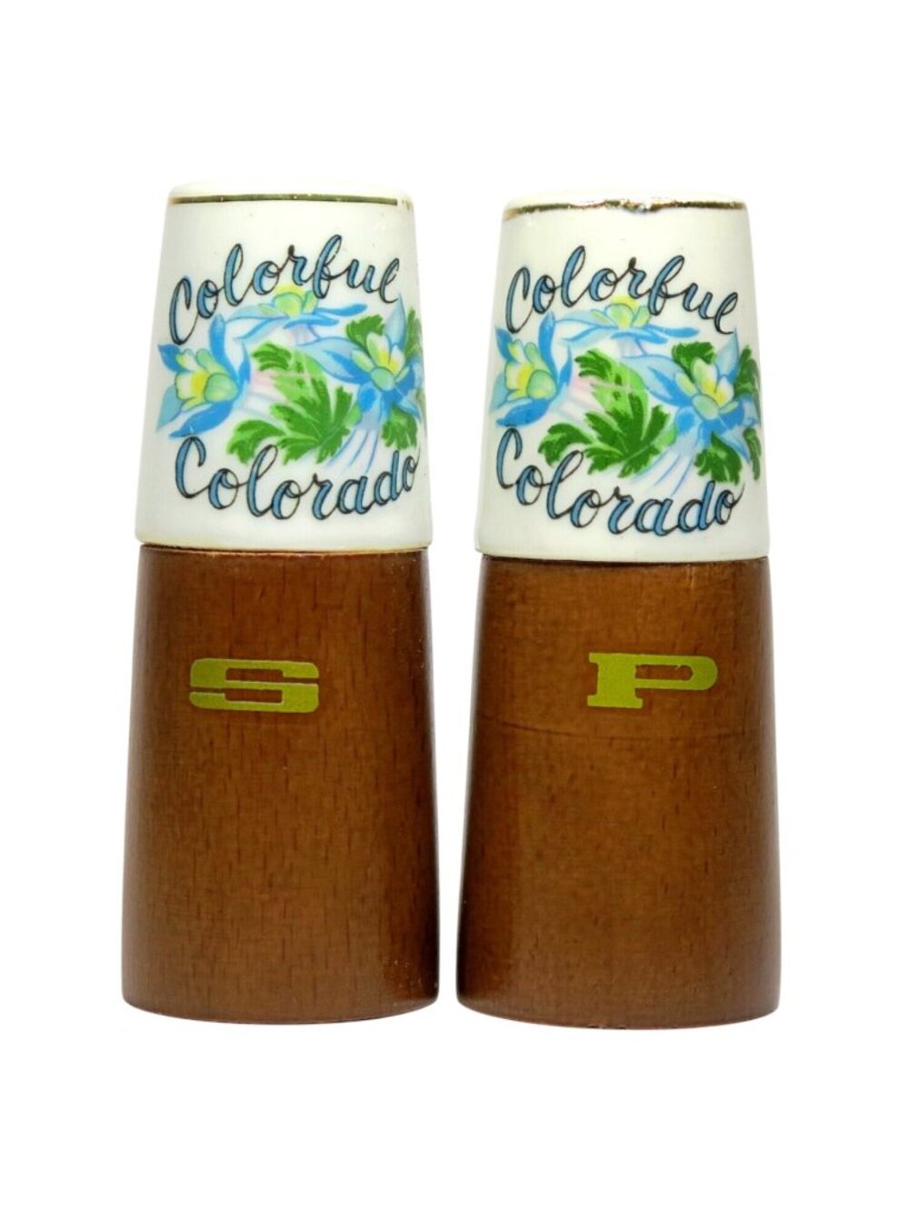 Colorful Colorado Souvenir Salt & Pepper Shakers Columbine Mid-Century Japan
